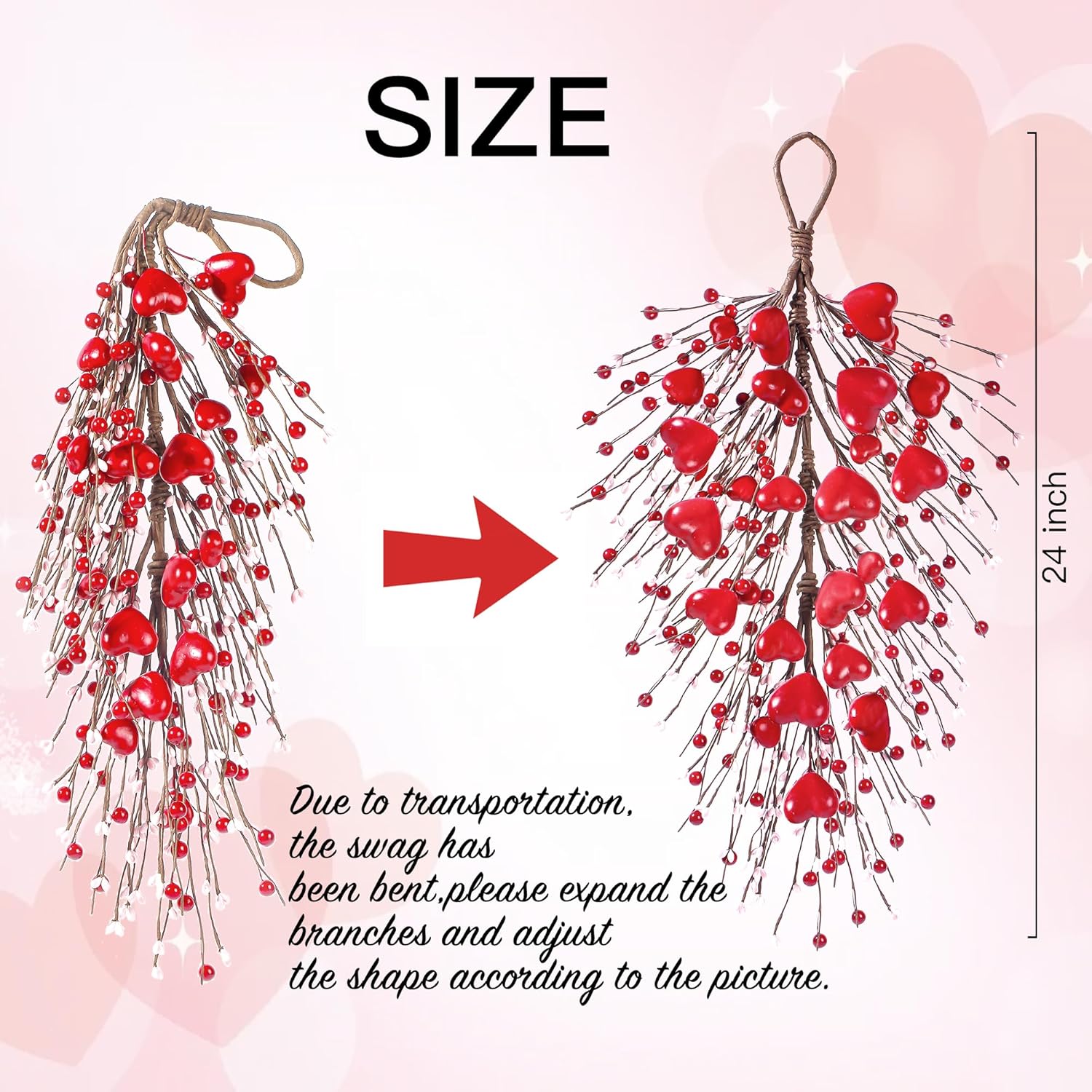 24 Heart Shaped Valentines Day Artificial Swag Wall Hanging