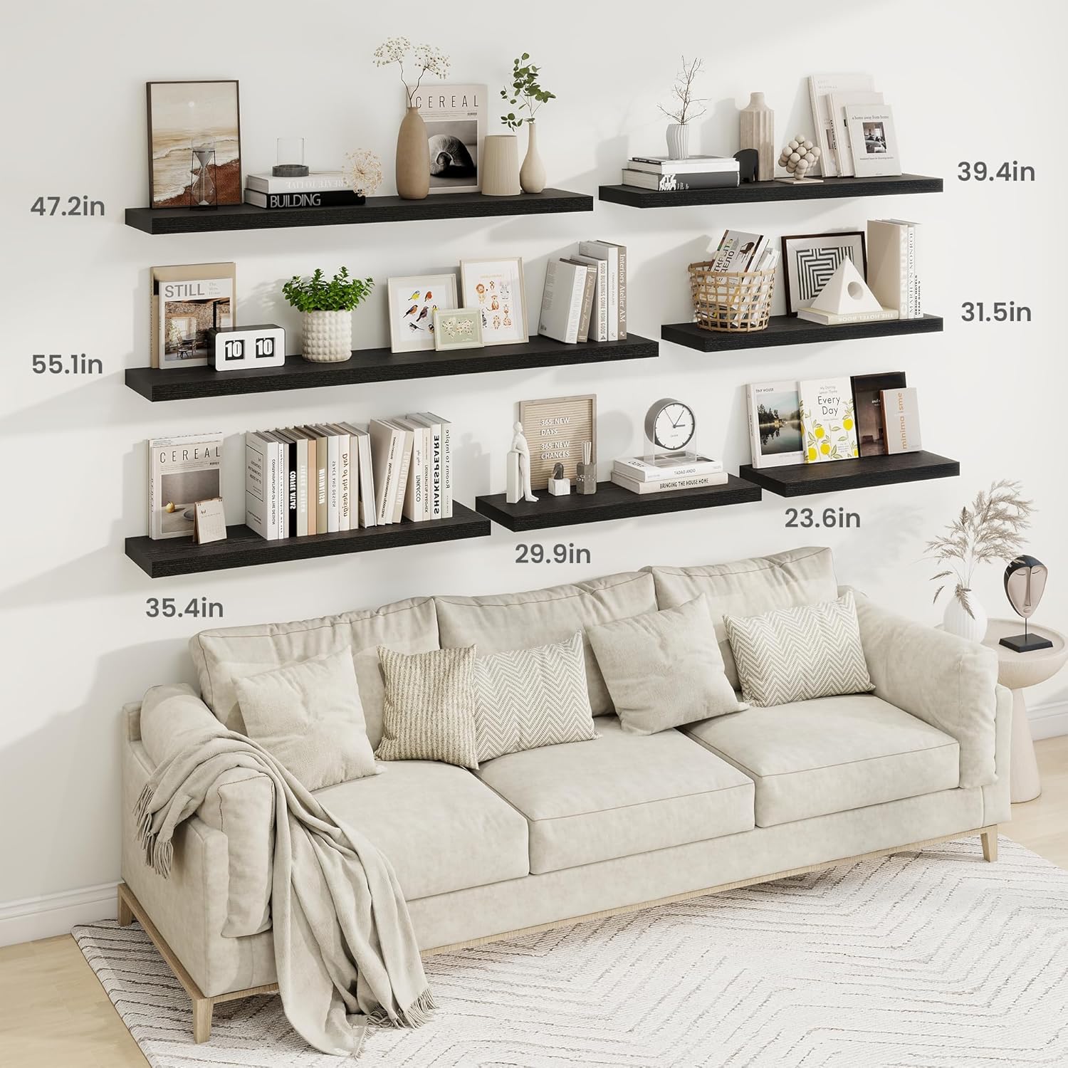 Fun Memories Floating Shelves Wall Mounted 32 Inch Black Set of 2