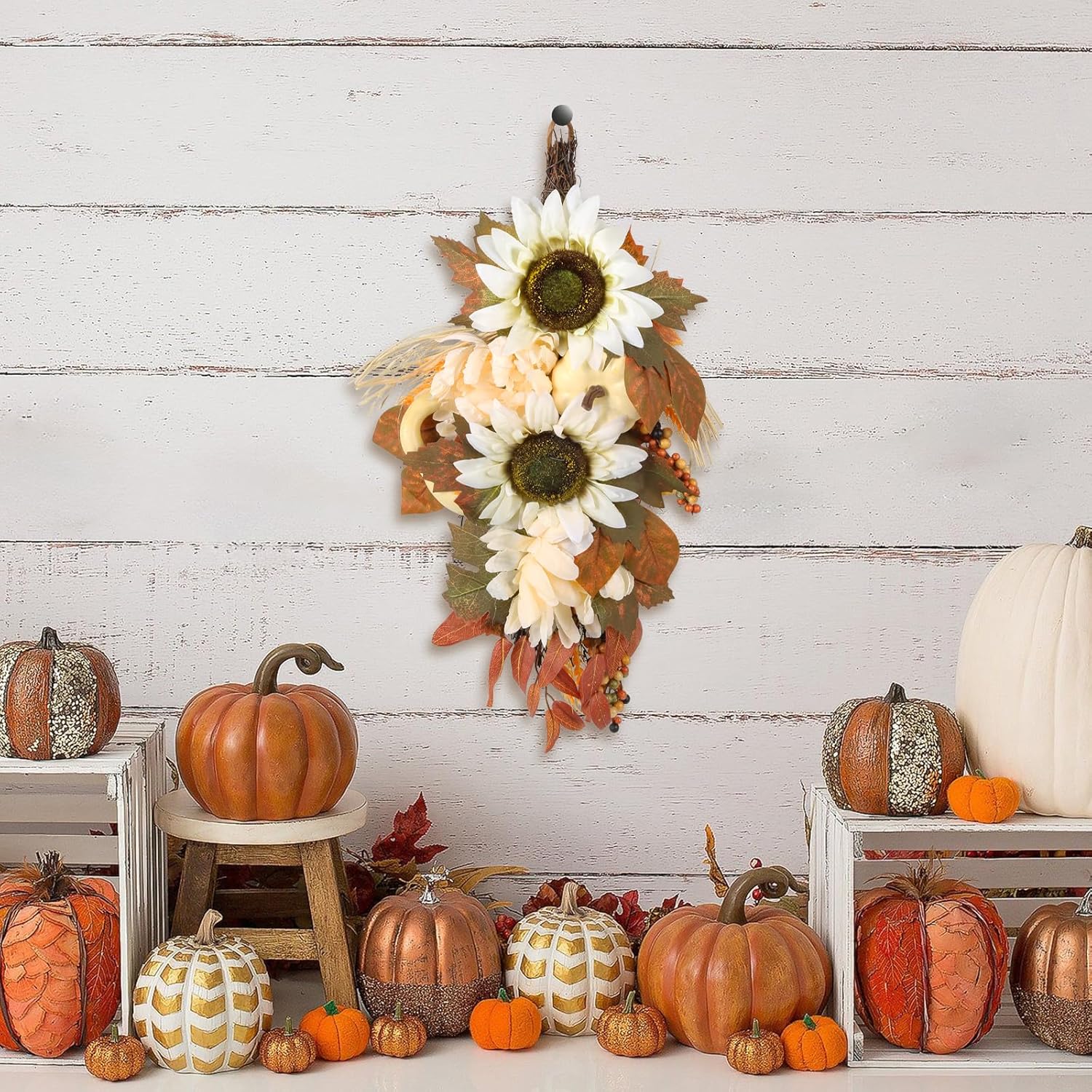 2PCS Autumn Teardrop Wreaths 177 Inch Fall Decorations