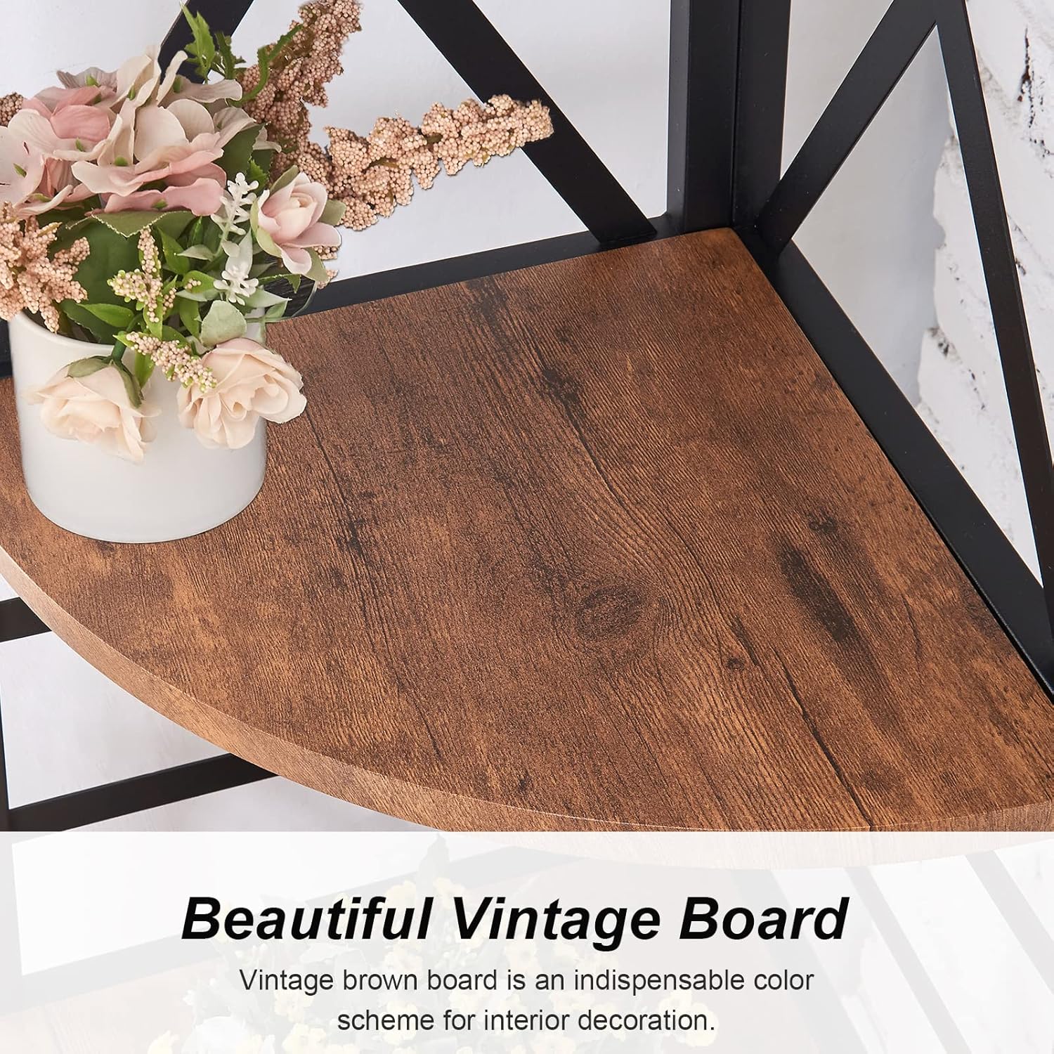 HOMBAZAAR 5 Tier Corner Shelf Industrial Brown