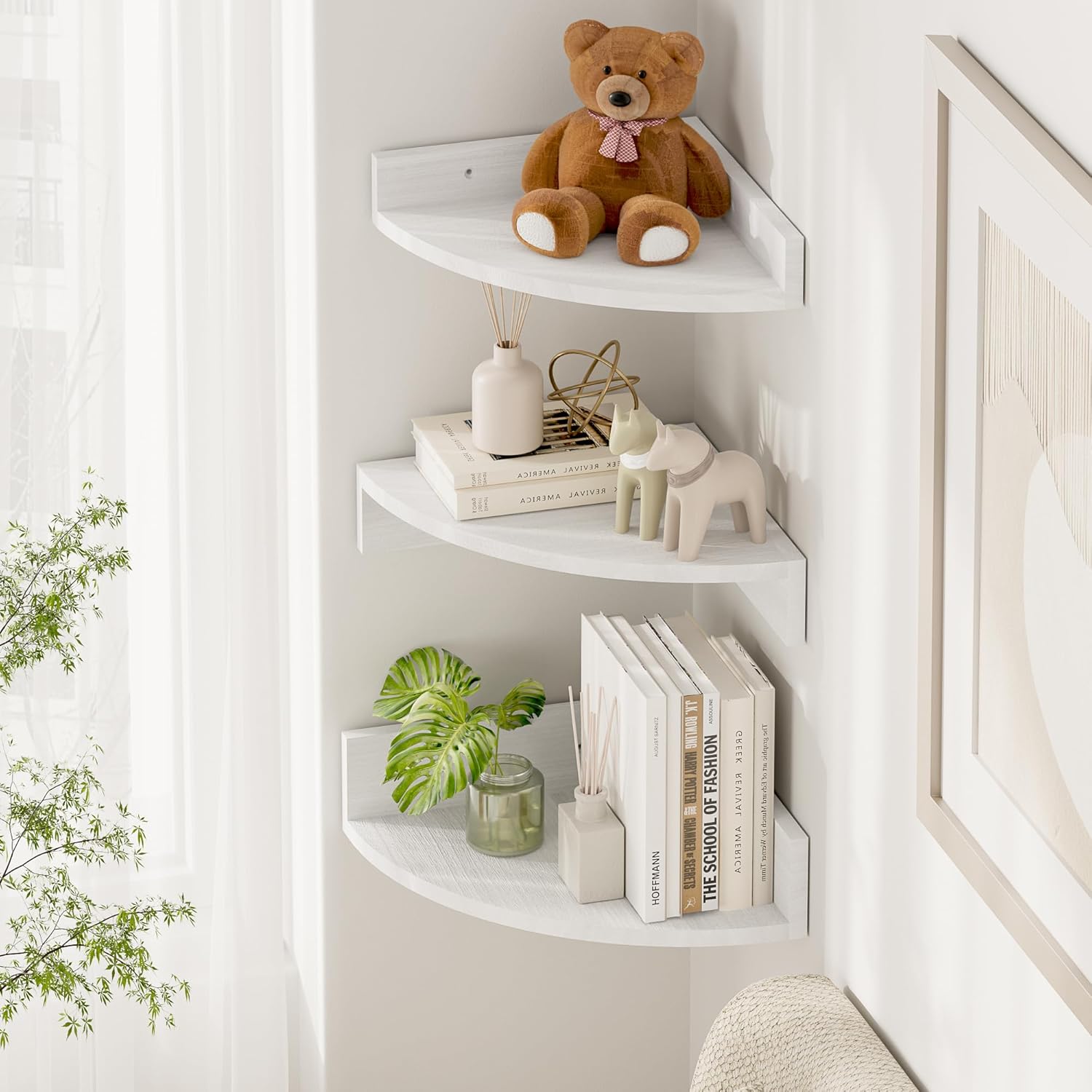 Alsonerbay White Corner Shelf Wall Mount Set of 3