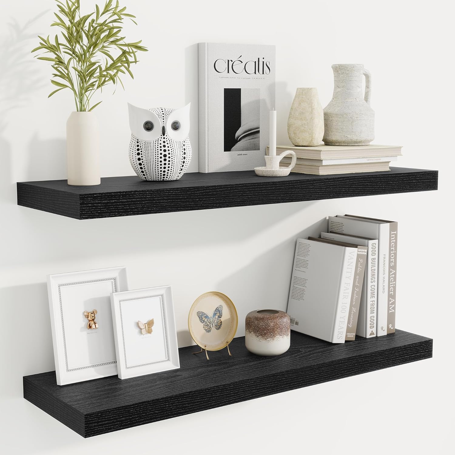 Fun Memories Floating Shelves Wall Mounted 32 Inch Black Set of 2