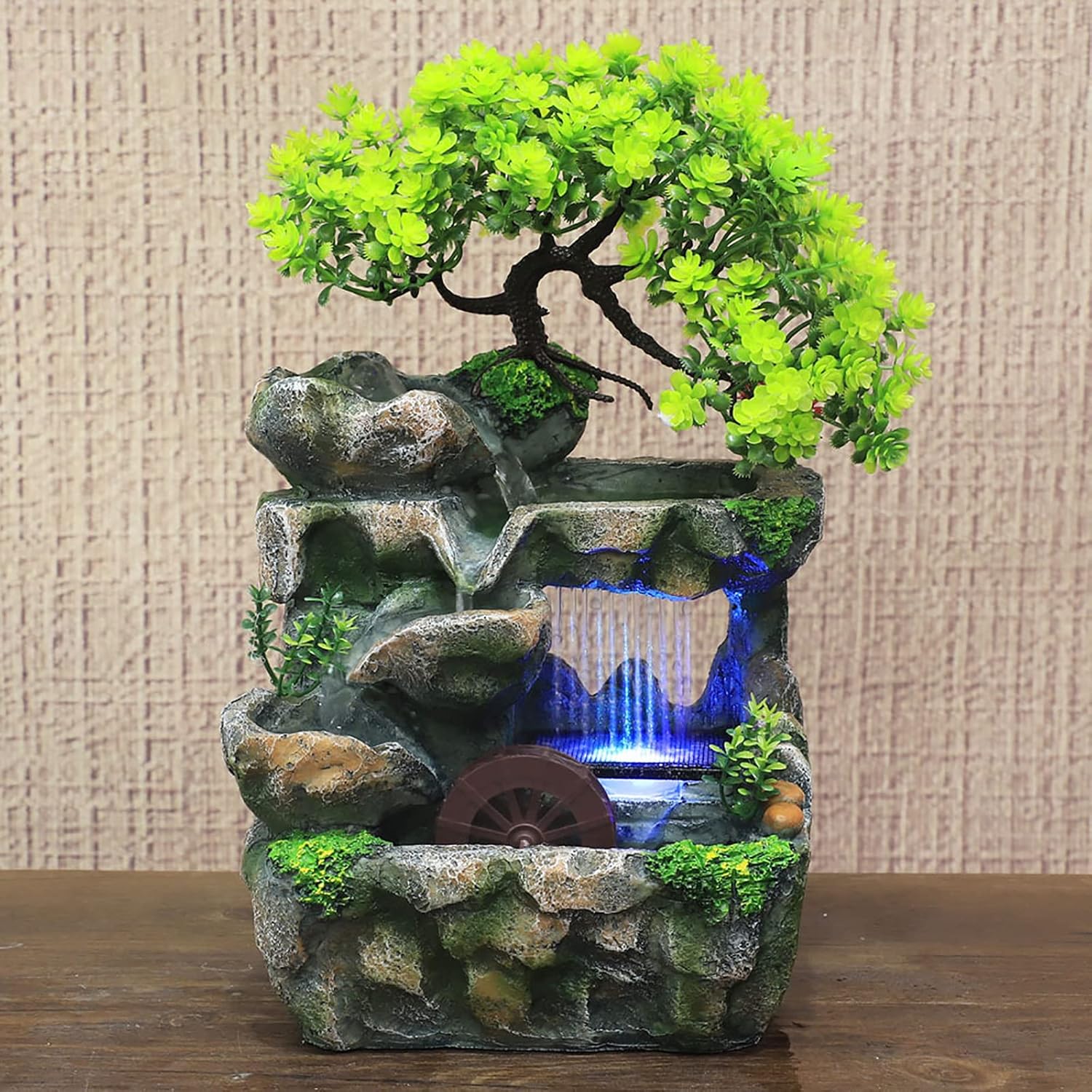 Desktop Water Fountain with LED Light Indoor Rockery Decor