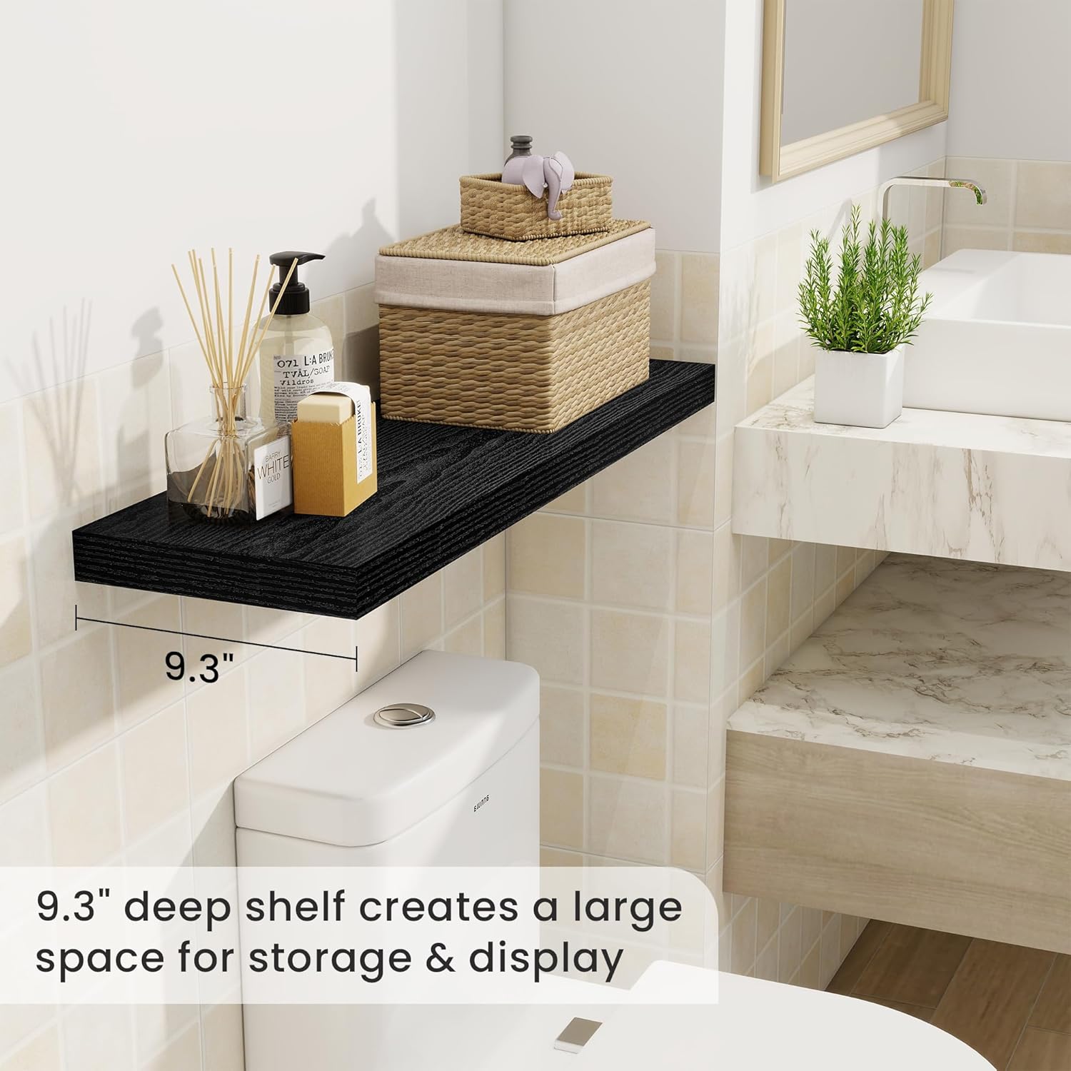 Fun Memories Floating Shelves Wall Mounted 32 Inch Black Set of 2