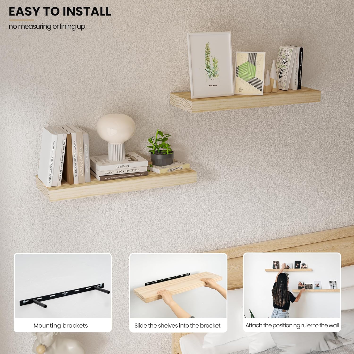 Vivelove Natural Wood Floating Shelves 16x8x14 Bookshelf for Wall Mounting