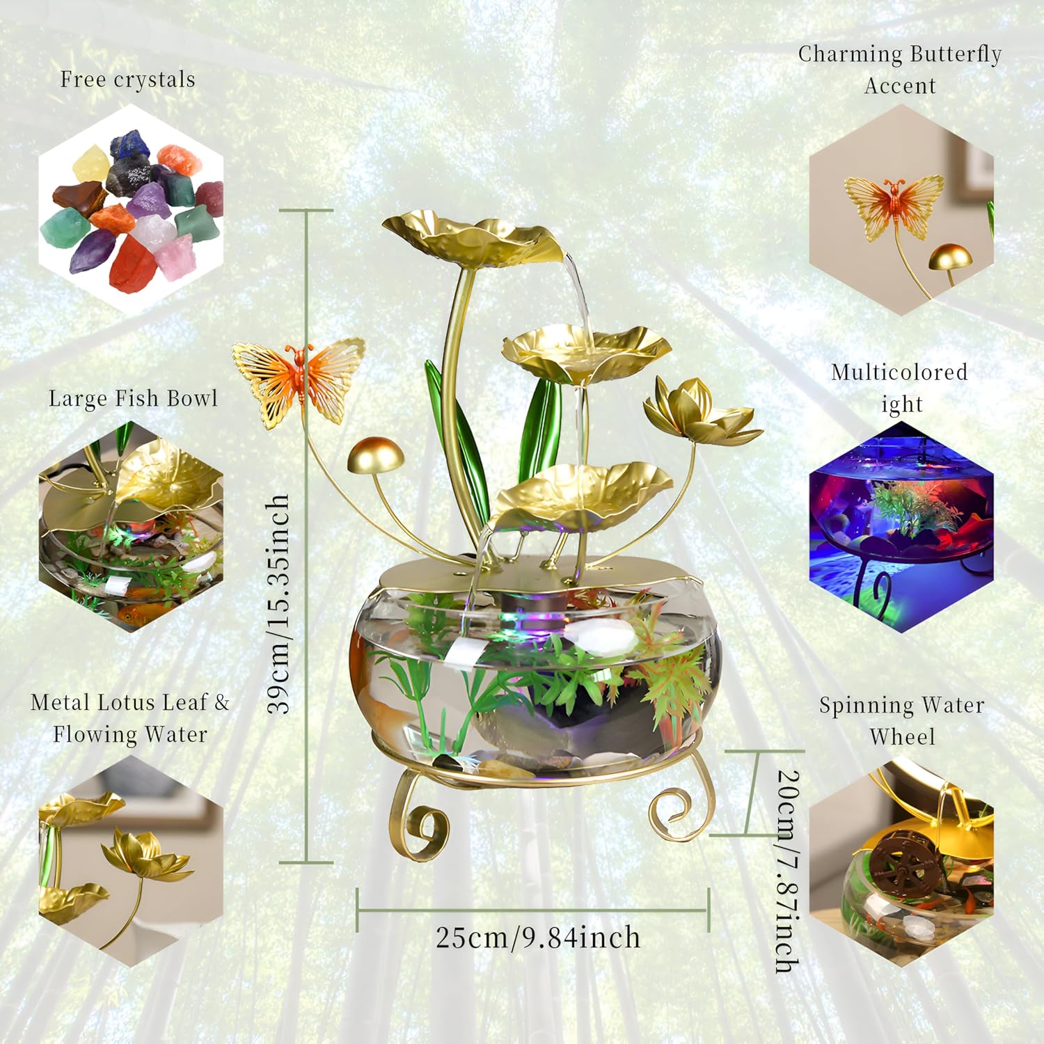 Golden Tabletop Fountain with Lotus Leaf Design JS01601